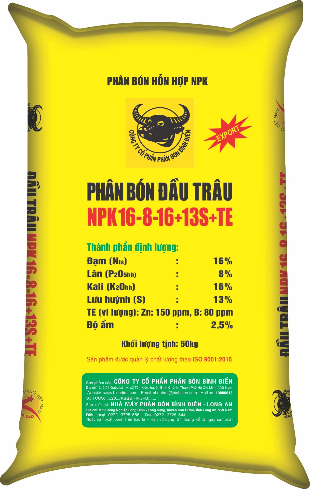 NPK ĐẦU TRÂU 16-8-16+13S +TE