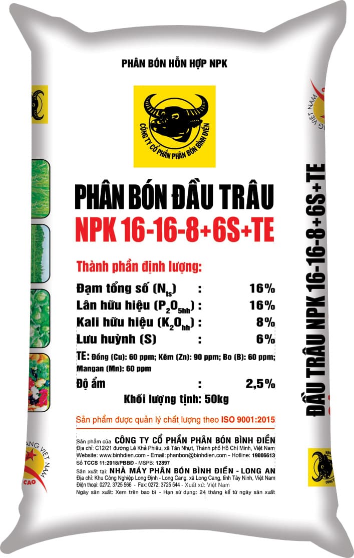 NPK ĐẦU TRÂU 16-16-8+6S +TE