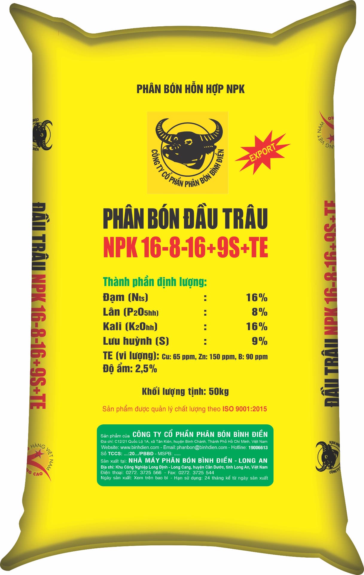 NPK ĐẦU TRÂU 16-8-16+9S +TE